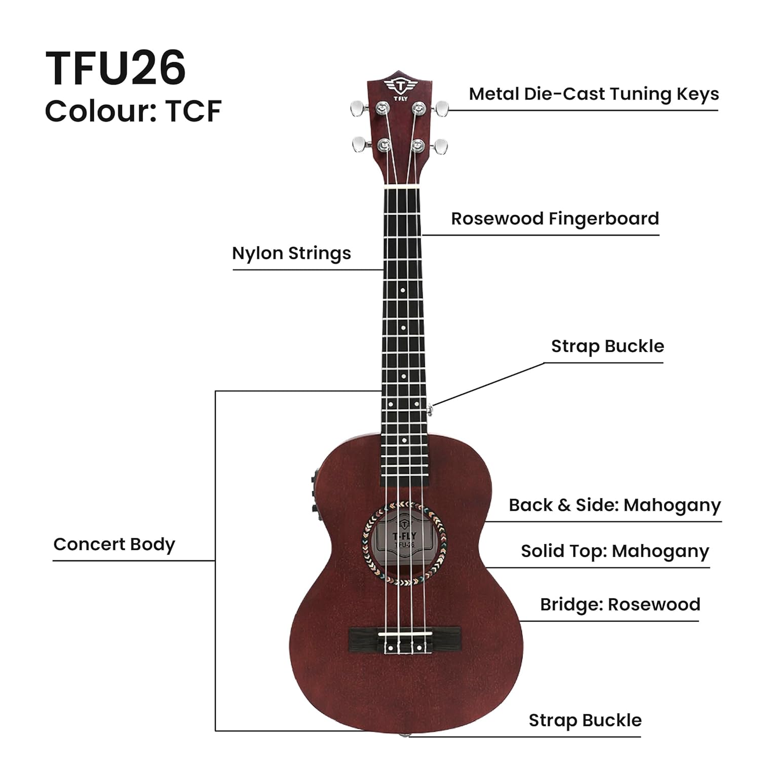 T Fly TFU 26 Tenor Ukulele, 26-inch, 3-Band EQ, TCF Colour - Image 3